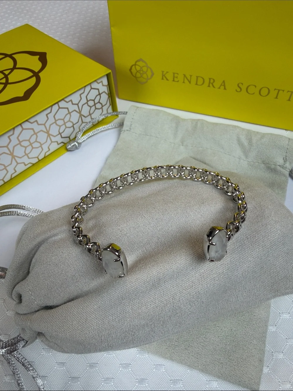 Kendra Scott Silver Open Chain Cuff with White Cabochons